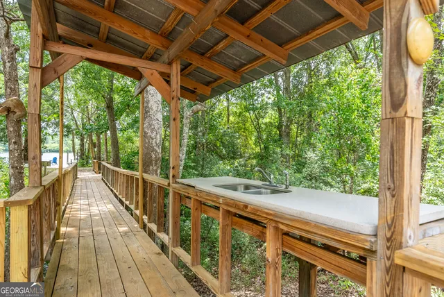a lake view with a garden