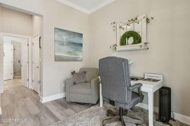 a view of a balcony with wooden floor and lake view
