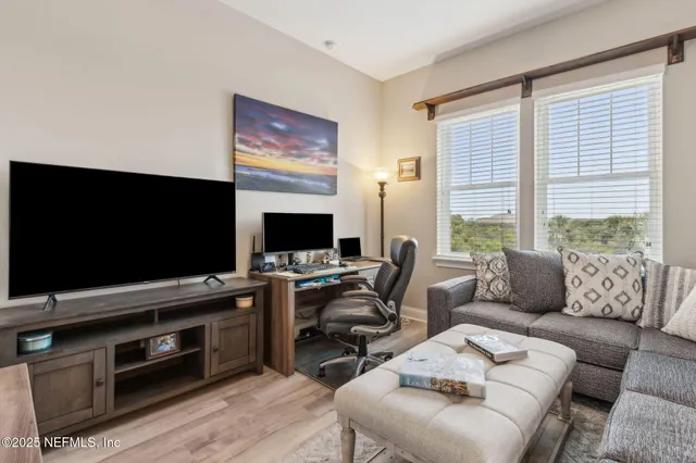 a view of a lake with a terrace