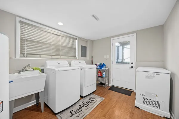 a utility room with dryer and washer