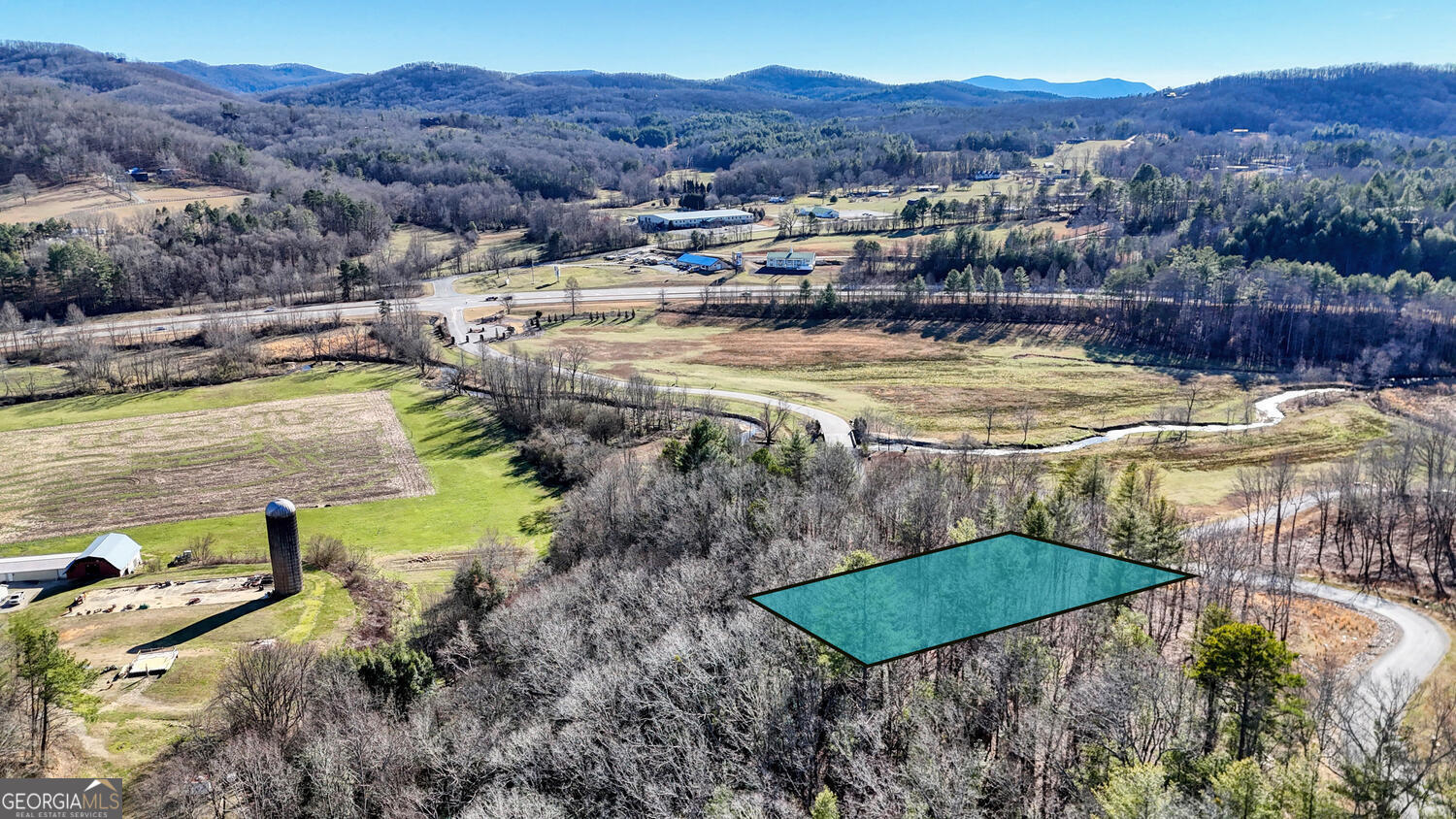 a view of a swimming pool with a yard and mountain