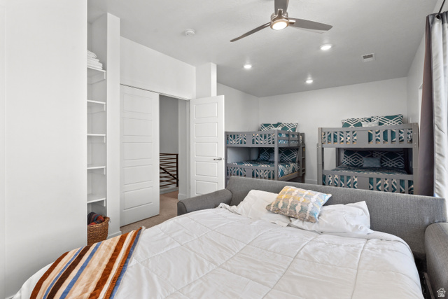 1122 South 1790th Street West, Unit 2 St. George, UT 84770 - Photo 16 of 37 Spacious room featuring two built-in bunk beds, recessed lighting, and a ceiling fan
