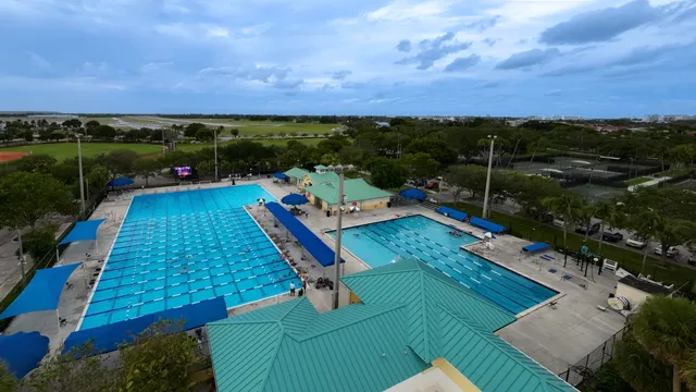 a view of a park with a slide