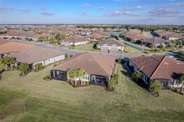an aerial view of residential houses with outdoor space