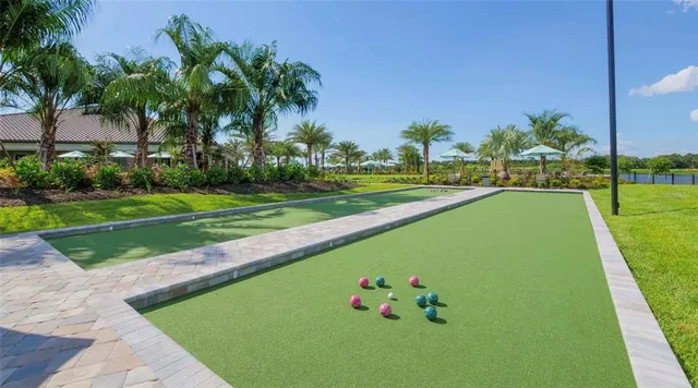 a view of a golf course with a garden