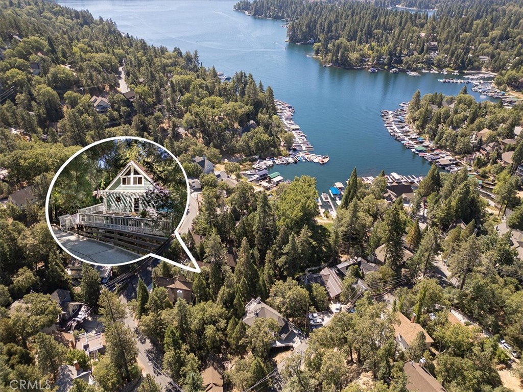 27637 West Shore Road Lake Arrowhead, CA 92352 - Photo 1 of 1 an aerial view of a house with a lake view