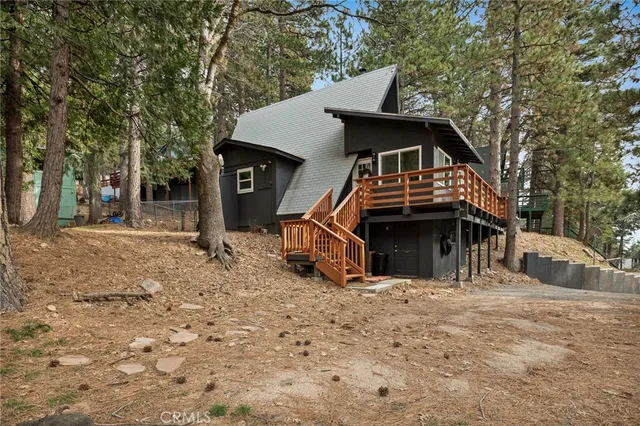 a view of a backyard with trees
