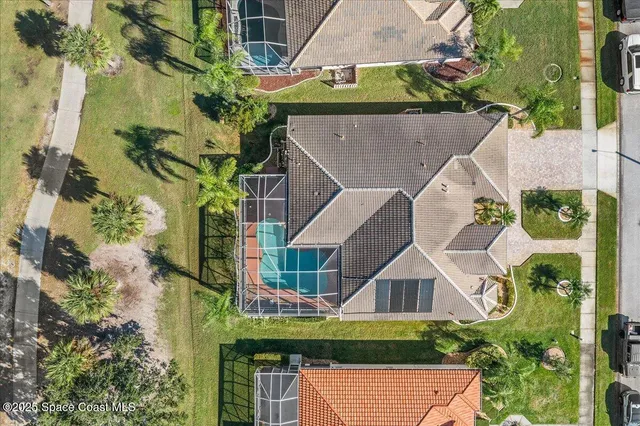 an aerial view of a house