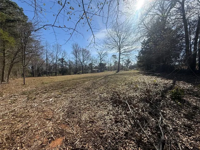 a view of dirt field with trees