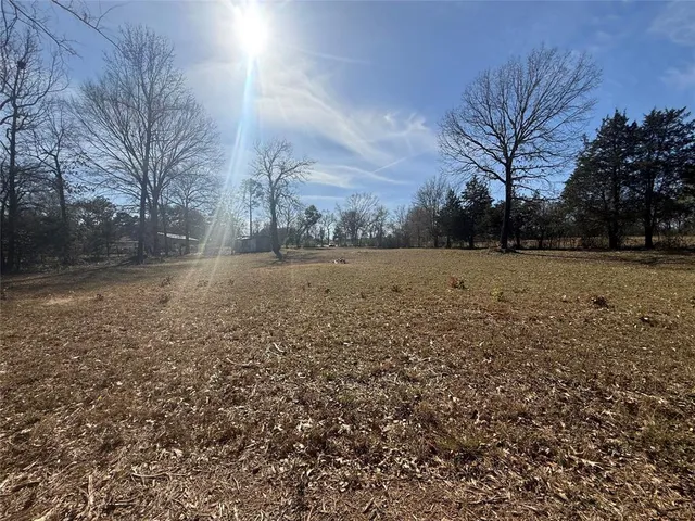 a view of dirt field with trees