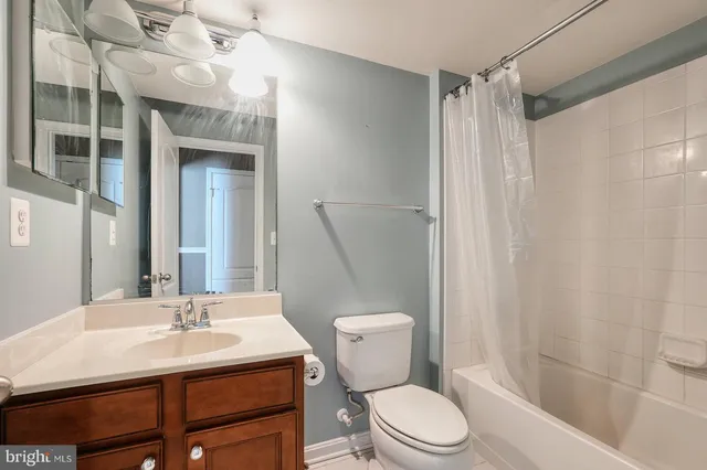 a bathroom with a sink a toilet a mirror and shower