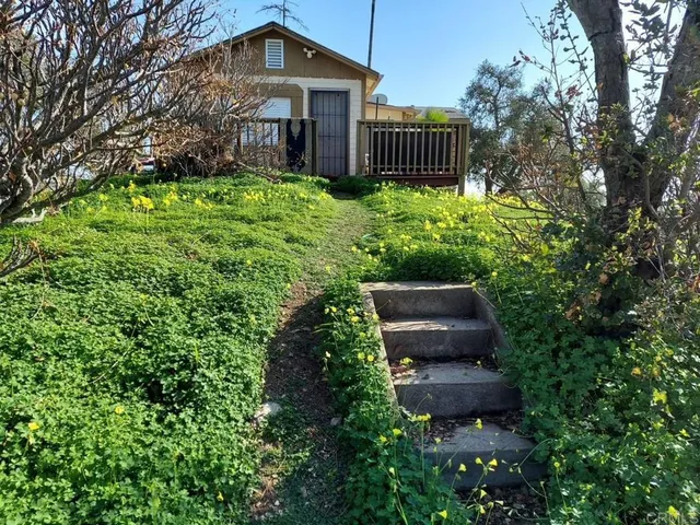 a view of a house with a yard and plants