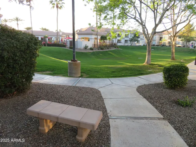 a view of a park with a bench in a park