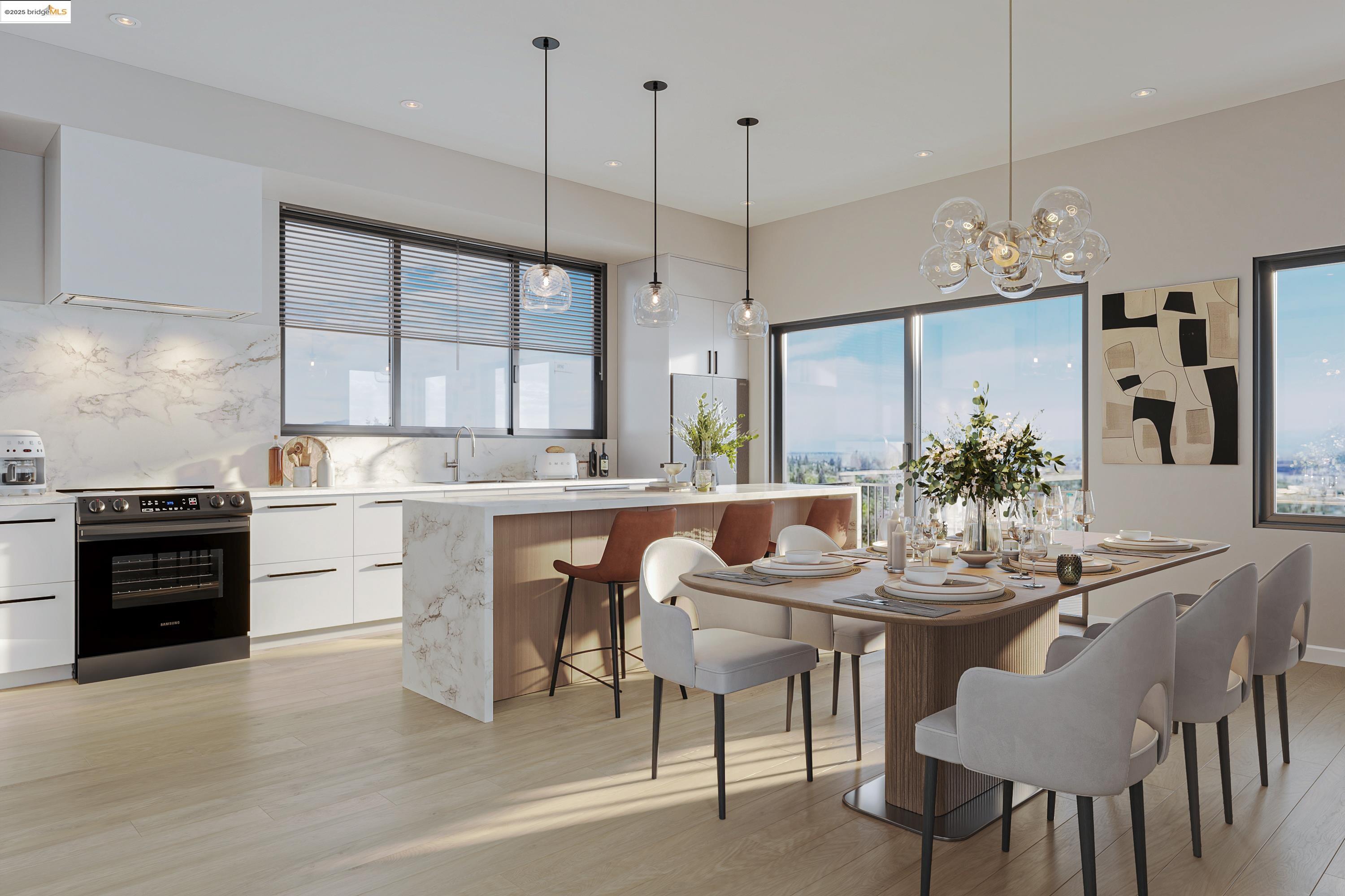 0 Camelia Street Berkeley, CA 94710 - Photo 6 of 7 Dining room with plenty of natural light, a chandelier, light wood finished floors, and recessed lighting