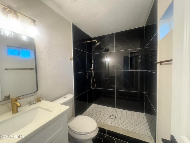 a bathroom with a toilet a sink and a shower