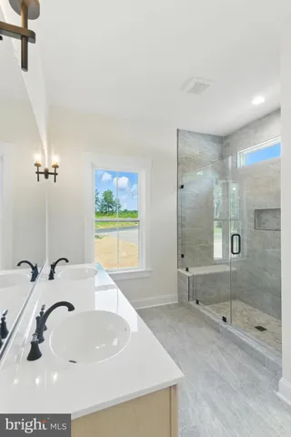 a bathroom with a sink and a shower