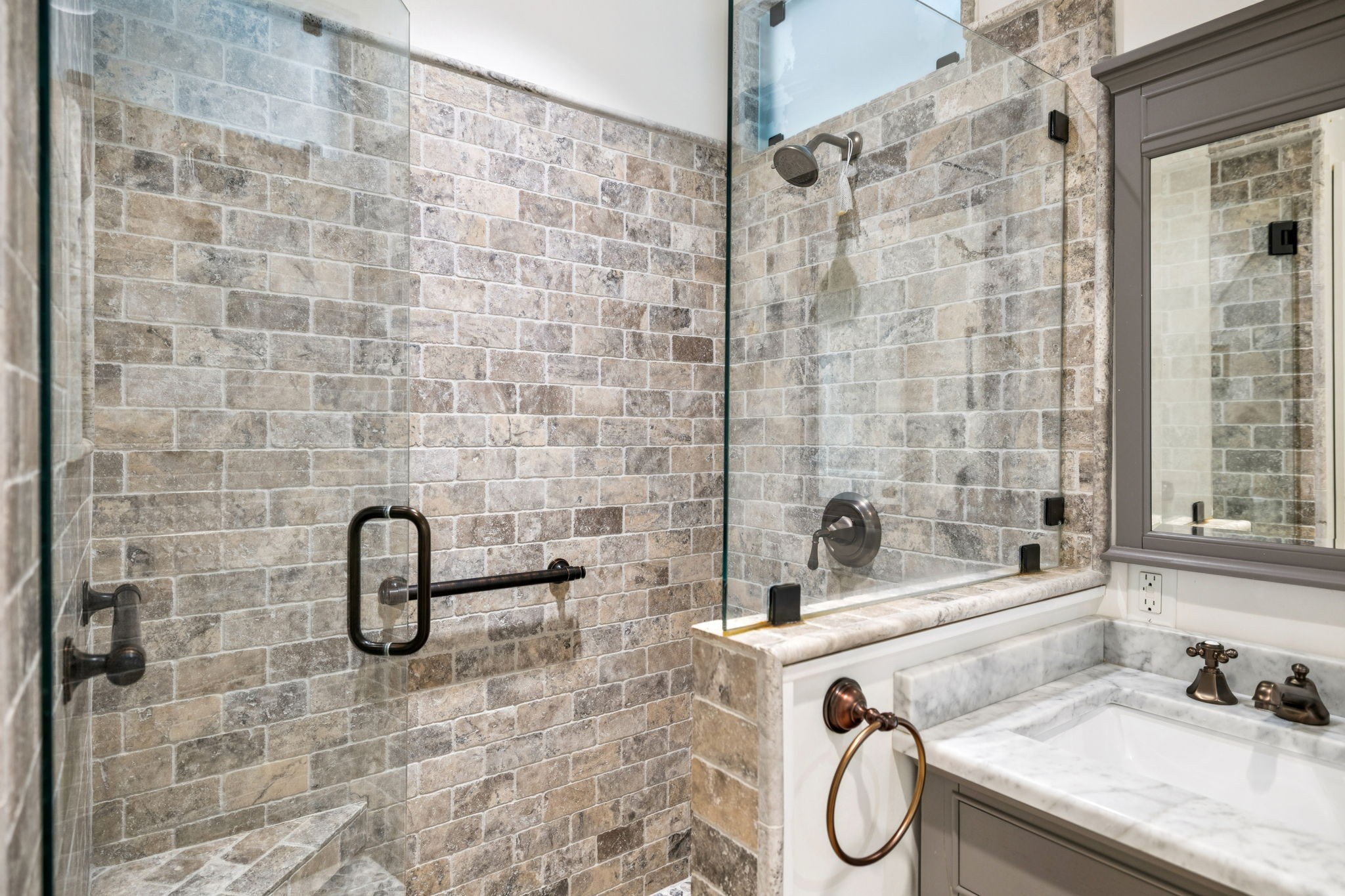2064 Old Hillsboro Road Franklin, TN 37064 - Photo 38 of 57 a bathroom with a granite countertop sink a toilet and a shower