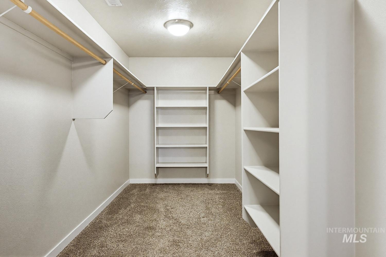 846 North Hidden View Way Star, ID 83669 - Photo 36 of 49 Carpeted walk-in closet featuring built-in shelving, hanging rods, and a flush mount ceiling light