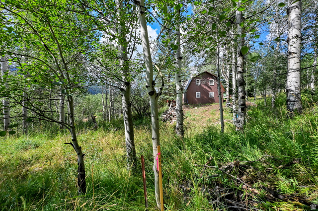 5426 East Colter Road, Unit 33 Kamas, UT 84036 - Photo 16 of 45 Wooded property with a brown gable-roof home featuring white-trimmed windows, surrounded by mature trees and natural terrain