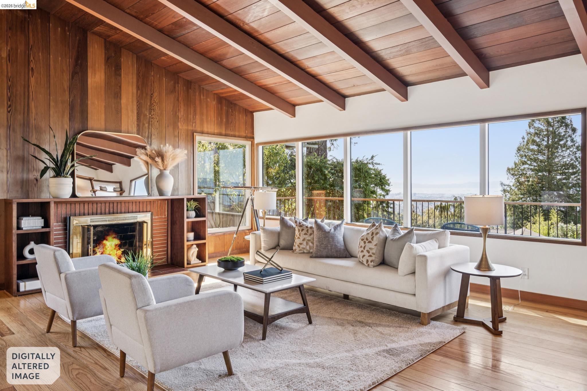 20 Stevenson Avenue Berkeley, CA 94708 - Photo 13 of 53 a living room with furniture a fireplace and large windows