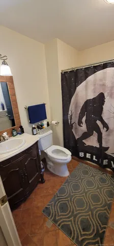 a bathroom with a sink a toilet and mirror