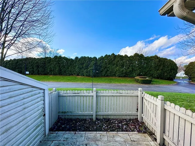 a view of a backyard with large trees