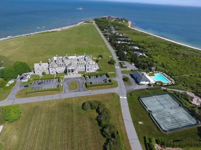 an aerial view of a house with a garden