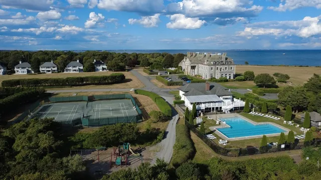 an aerial view of a house with a garden view