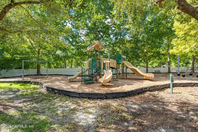 a view of a playground with a slide