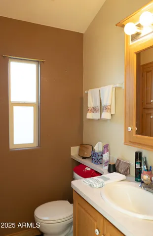 a bathroom with a sink a toilet and a mirror