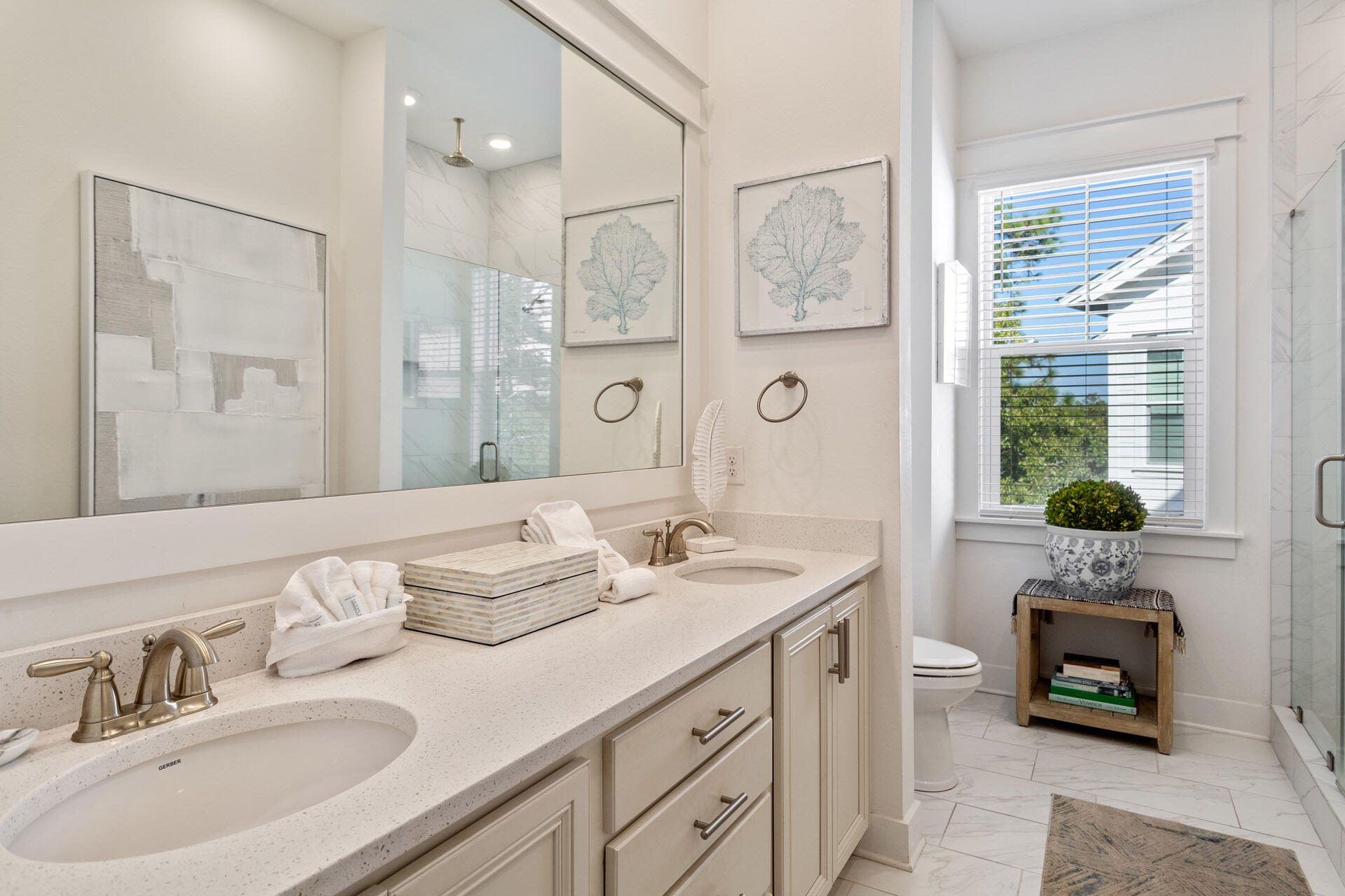 125 West W Pine, Unit B Inlet Beach, FL 32461 - Photo 6 of 14 a spacious bathroom with sinks mirror and shower
