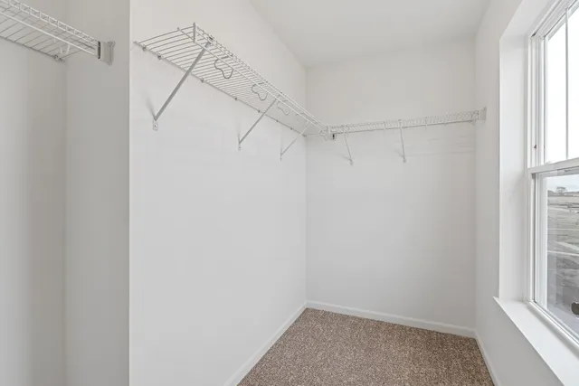 a view of a room with racks on the wall