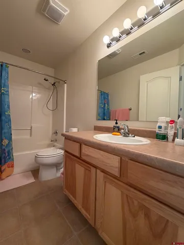 a bathroom with a double vanity sink toilet and shower