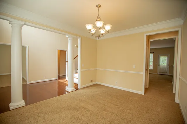 a view of a livingroom with a chandelier