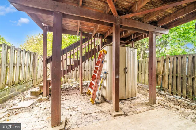 a view of a porch with a backyard