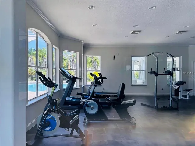 a view of a room with gym equipment