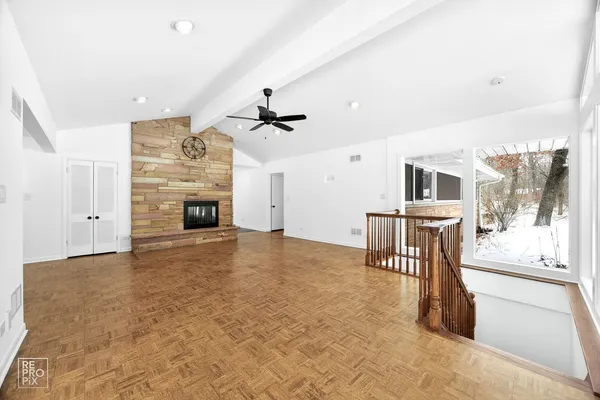 a view of livingroom with furniture and fireplace