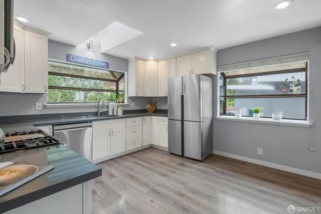 a view of a balcony with couches