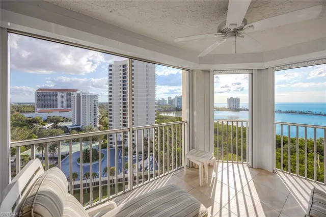 a view of a balcony with wooden floor