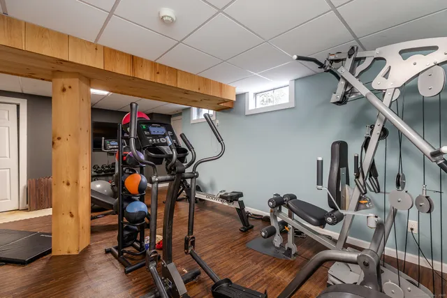 a view of a room with gym equipment