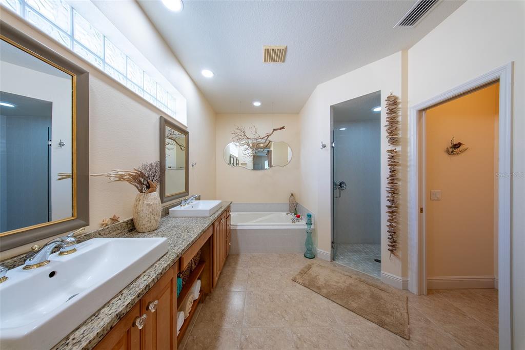 570 Crane Prairie Way Osprey, FL 34229 - Photo 20 of 39 a spacious bathroom with a granite countertop sink mirror and shower