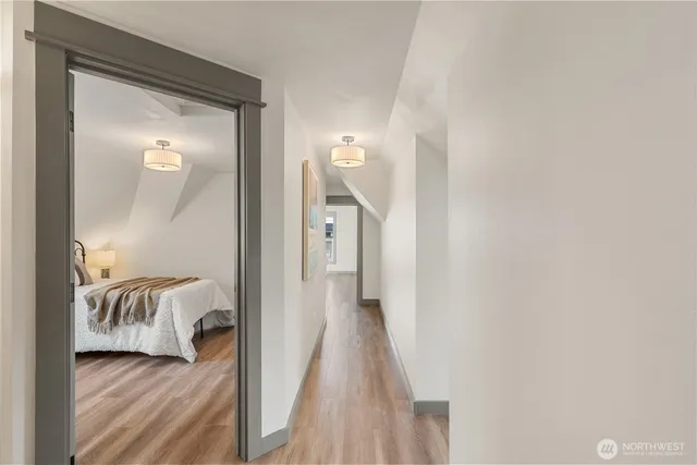 a view of a bedroom from a hallway