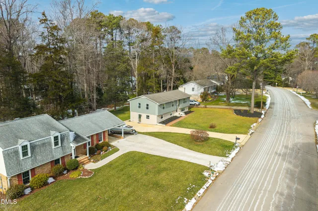aerial view of a house with swimming pool