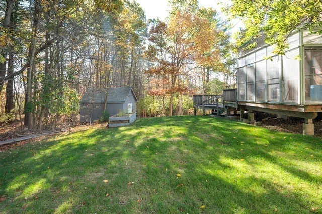 a view of backyard with large trees