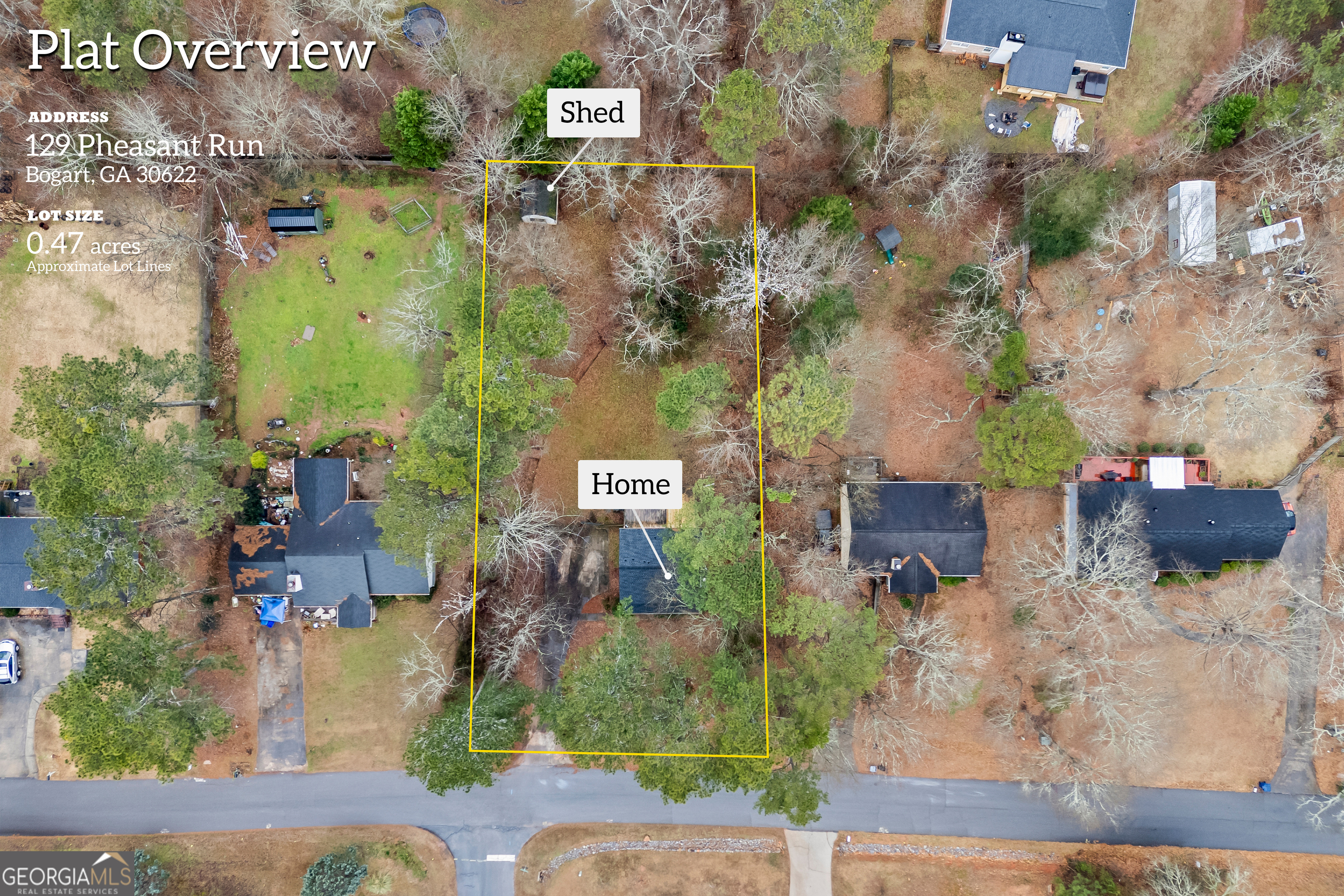129 Pheasant Run Bogart, GA 30622 - Photo 44 of 50 an aerial view of a house with a yard