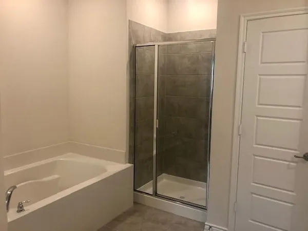 a bathroom with a shower and bathtub