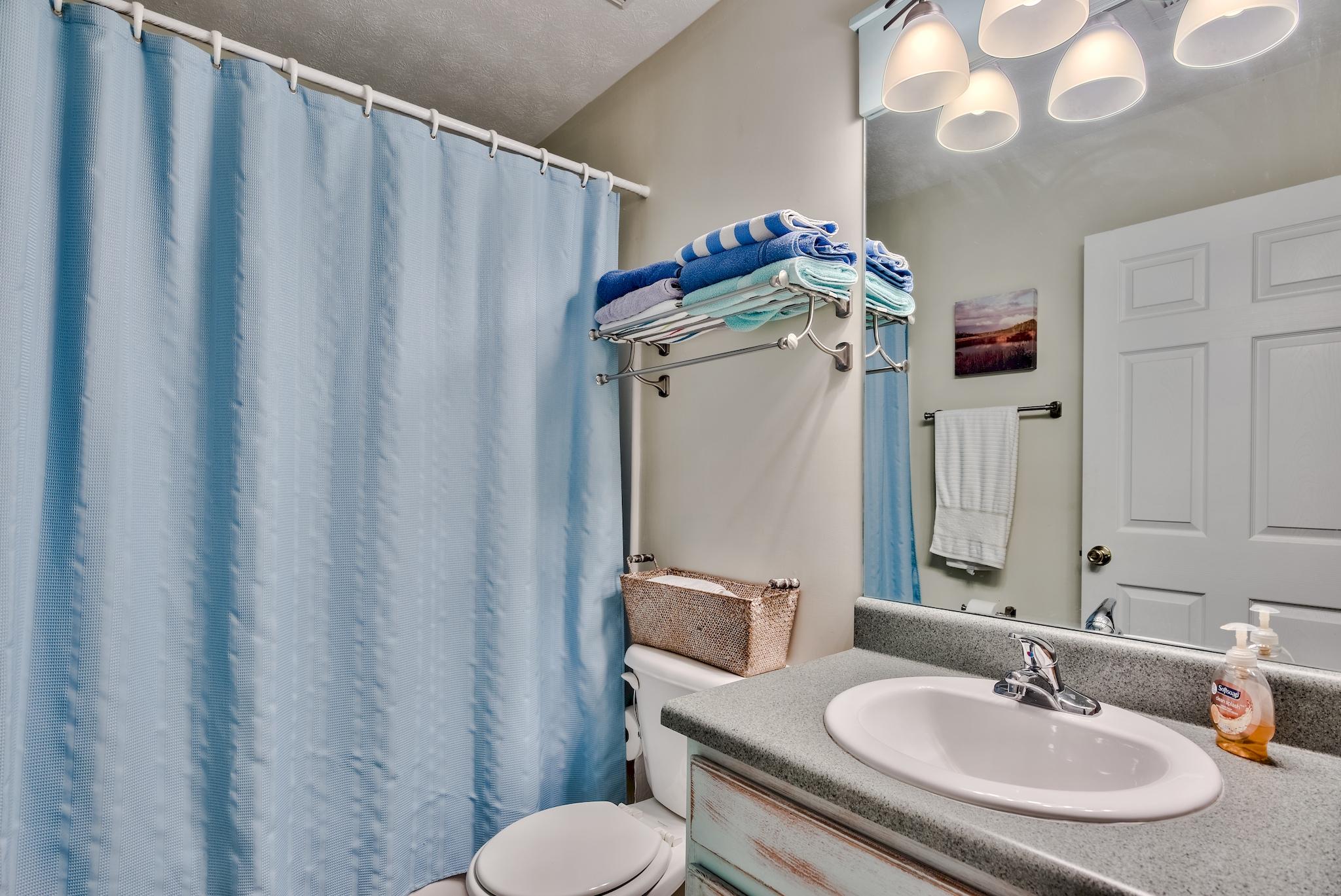 197 Acacia Street Santa Rosa Beach, FL 32459 - Photo 19 of 40 a bathroom with a sink vanity mirror and toilet