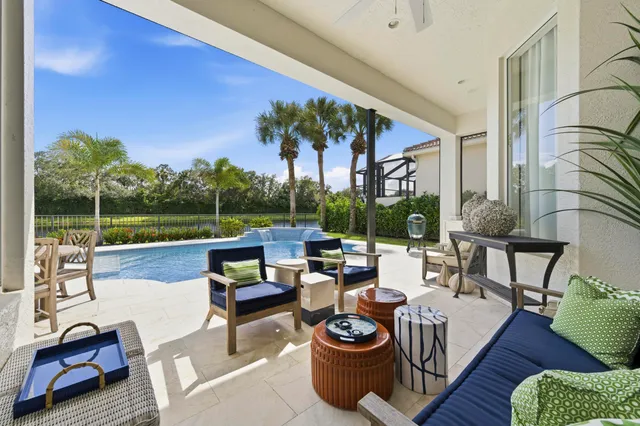 a view of a patio with couches chairs and a potted plant