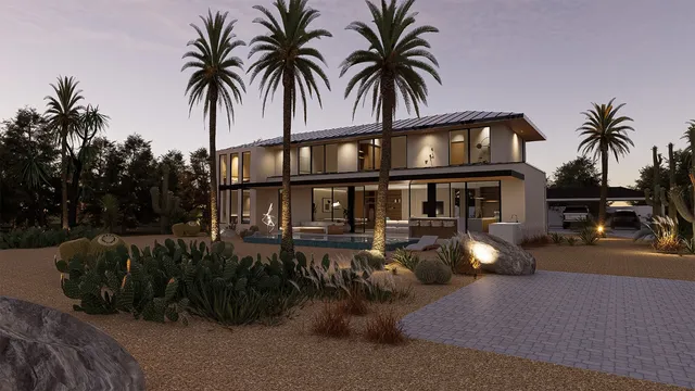 a view of a house with a yard and sitting area