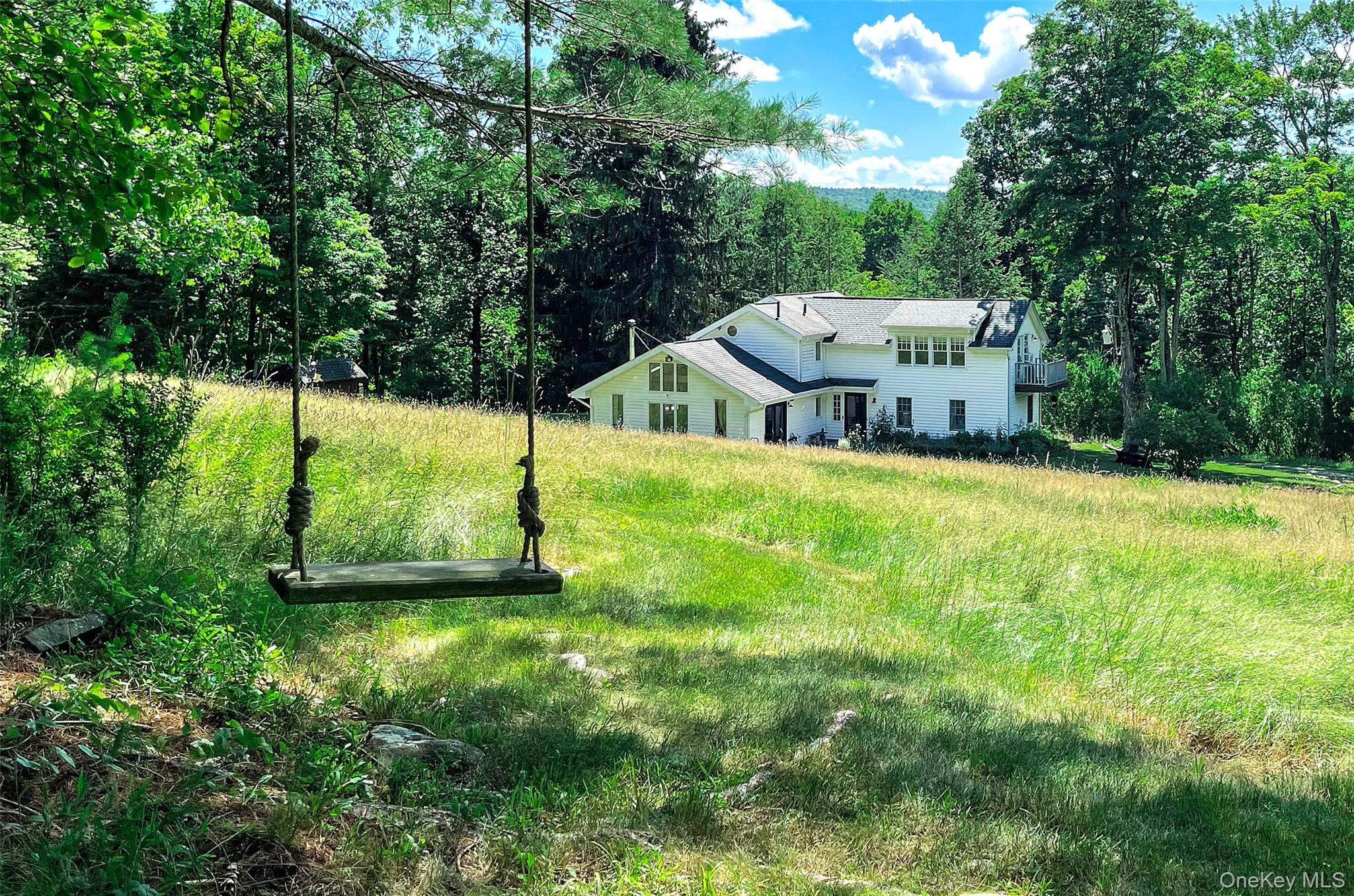 340 Upper Pine Kill Road Wurtsboro, NY 12790 - Photo 13 of 13 This swing, on the walking trail marks the entrance to the woodlands and offers a grand overview of the home against a dramatic background view of the Catskill mountain range in the background.